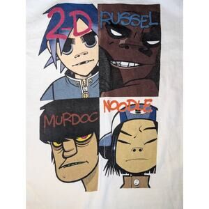 Gorillaz Band 2001 Album Poster 90s Alternative Cartoon Band Tee White T-Shirt